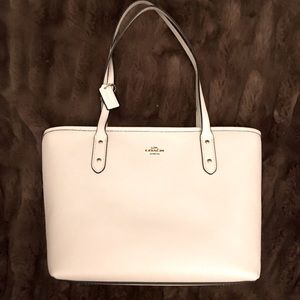 Coach White Leather Zip Top Tote